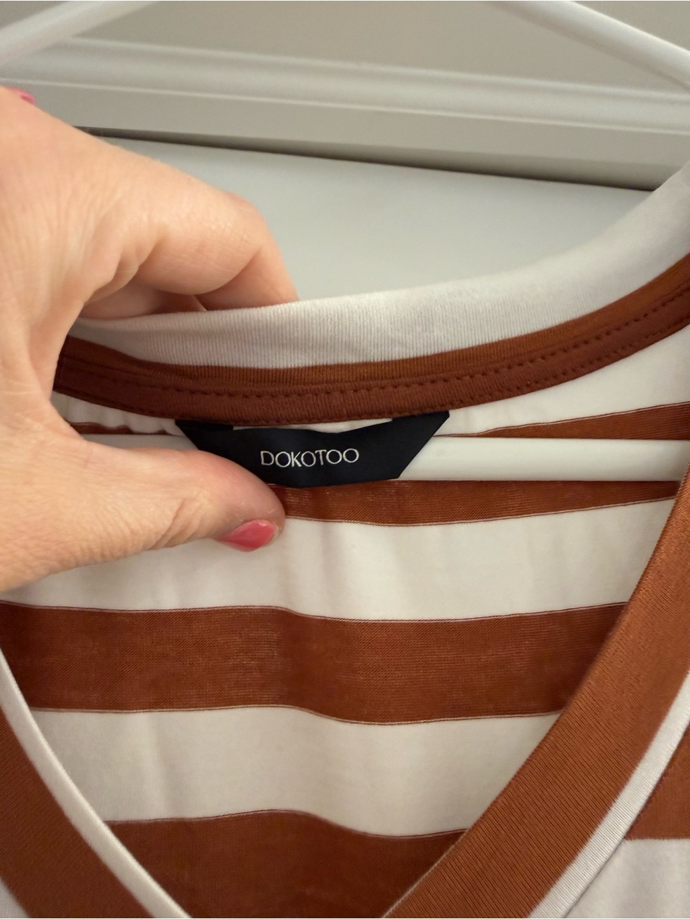 Striped V-Neck Dress in Brown and White - Picture 2 of 6